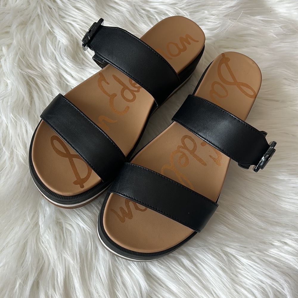 Sam Edelman Black Double-Strap Slide Sandals with Buckle